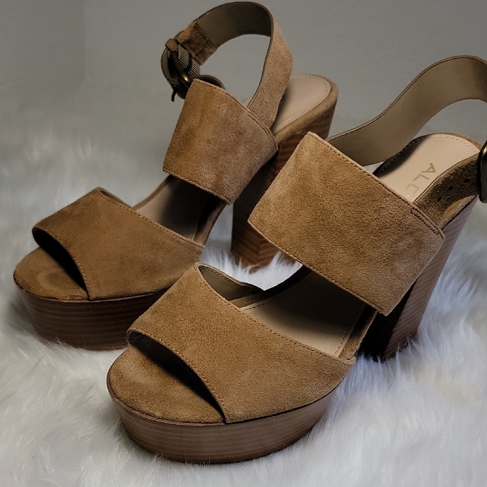 ALDO Maximoa Platform Block  Tan Suede Slingback Platform Sandals Size 7.5